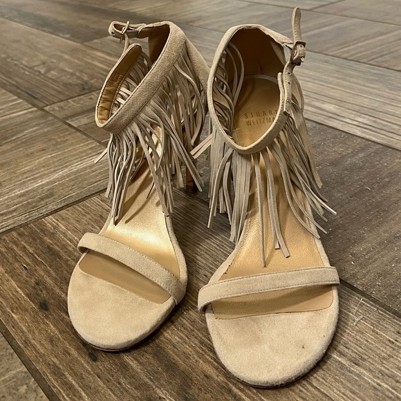 STUART WEITZMAN Love Fringe Boho Nude Stilettos - Picture 2 of 6